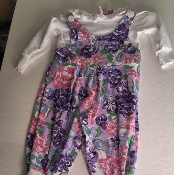Doe Spun Other - Vintage Pink And Purple Floral Overall Outfit For Baby